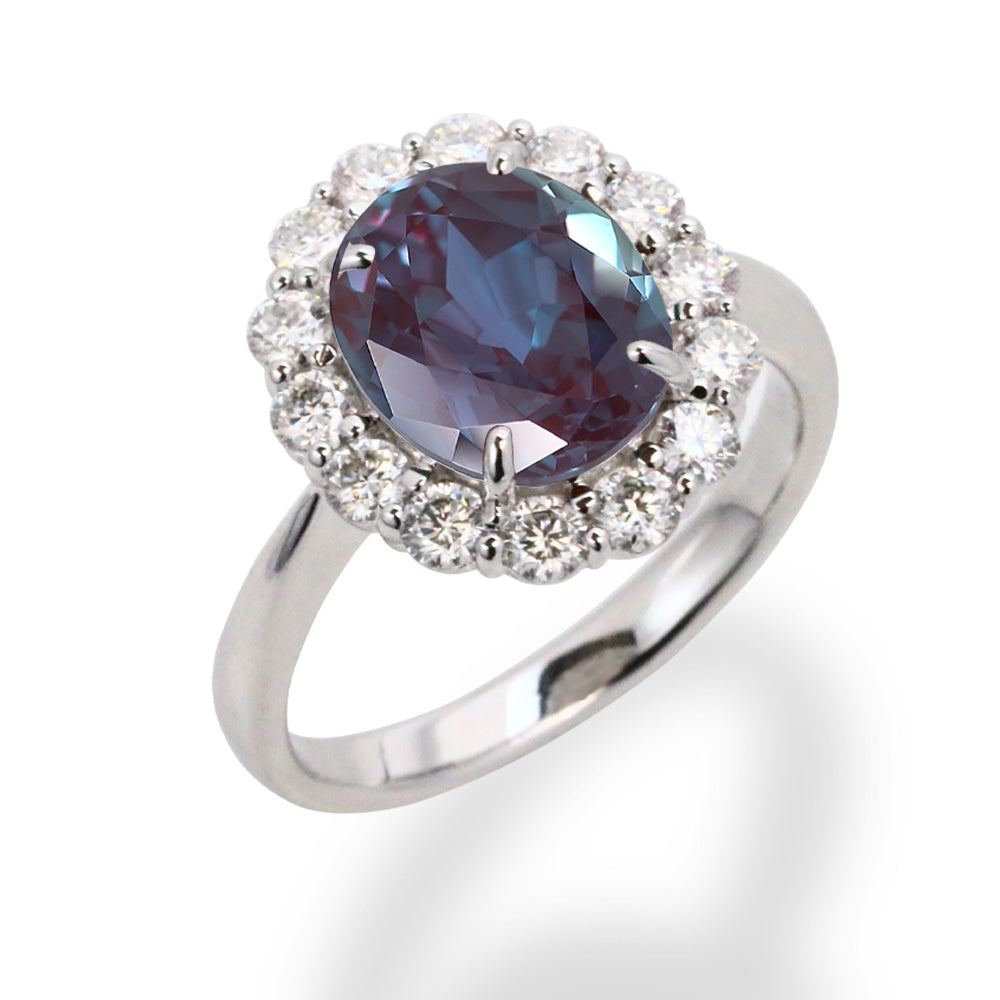Pt900/K18 約6.8ct ラボグロウン・アレキサンドライト オーバル ヘイローリング