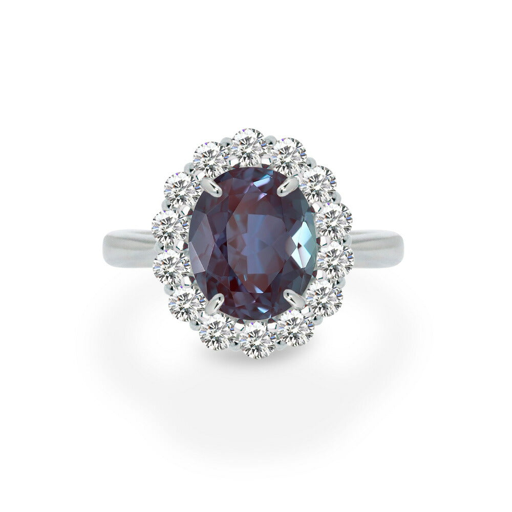 約6.8ct ラボグロウン・アレキサンドライト オーバル ヘイローリング:プラチナ900・白背景商品写真