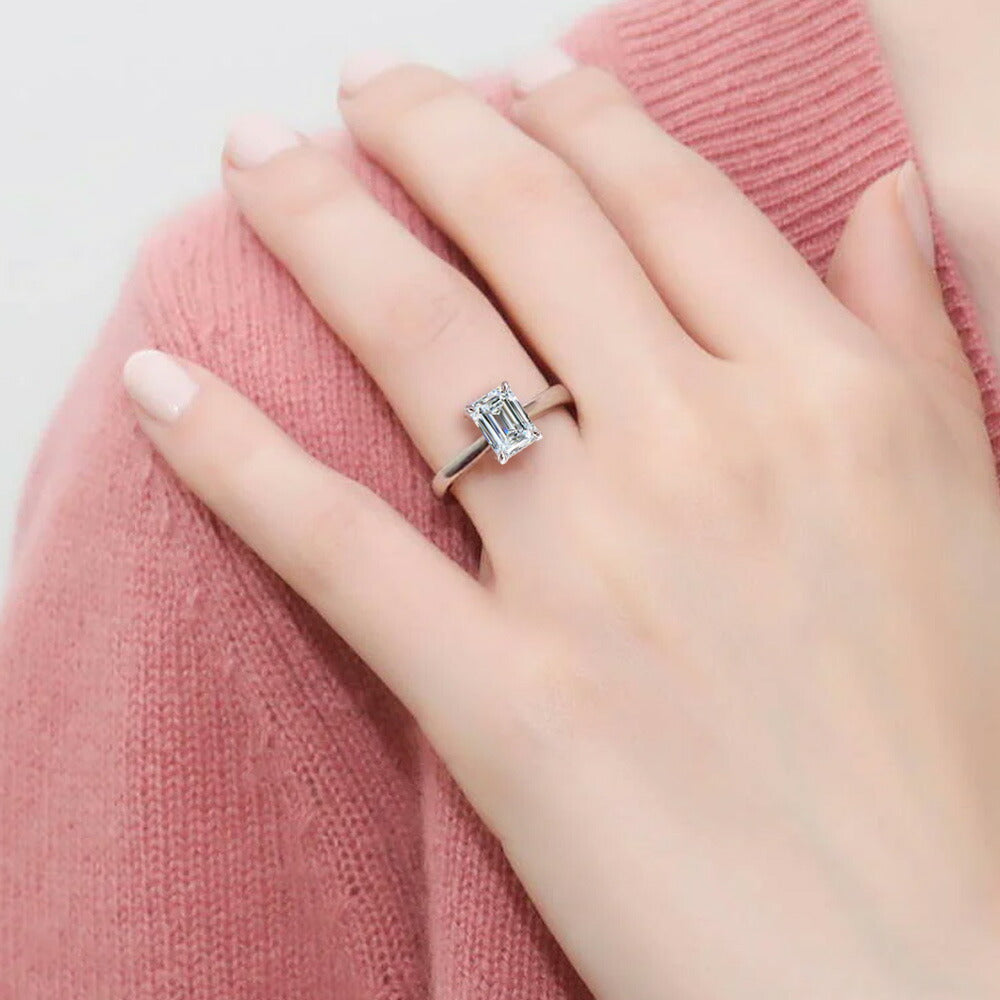 1ct エメラルドカット ラボグロウンダイヤモンド ソリティアリング
