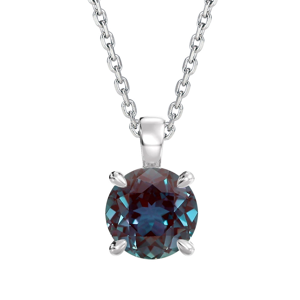 1.5ct ラボグロウン・アレキサンドライト ラウンド 一粒ネックレス:プラチナ・白背景商品写真