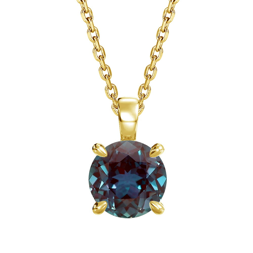 1.5ct ラボグロウン・アレキサンドライト ラウンド 一粒ネックレス:K18イエローゴールド・白背景商品写真