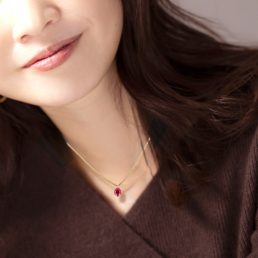 1.25ct+ (varies by piece) Lab-Grown Ruby Oval Solitaire Necklace, Pt900/K18YG