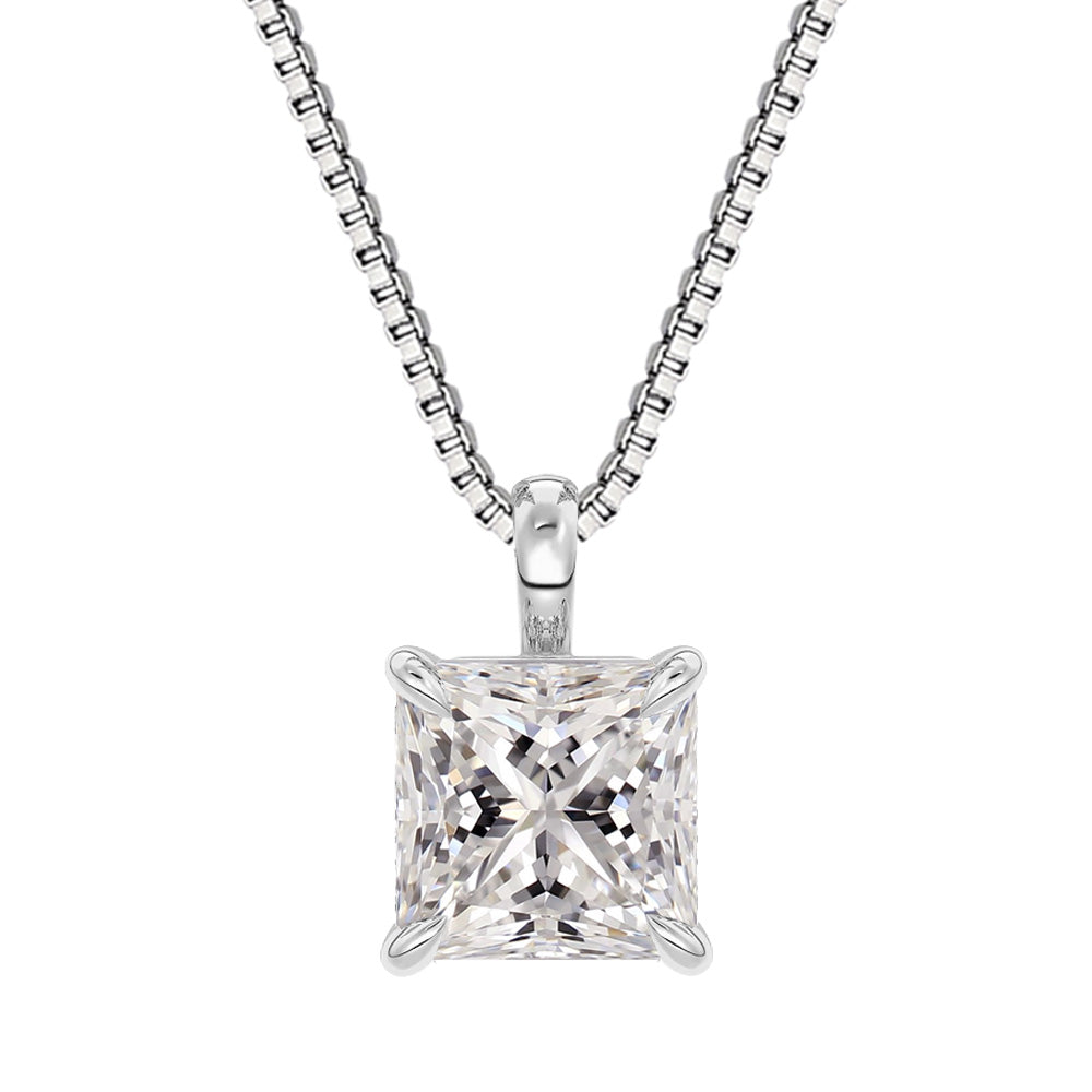 1ct ラボグロウンダイヤモンド プリンセスカット 一粒ネックレス:プラチナ・白背景商品写真