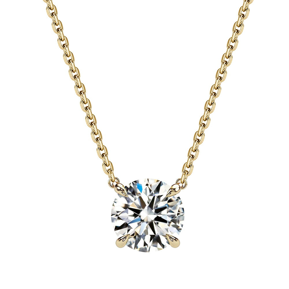 1.5ct・K18イエローゴールドの両吊り4本爪ラボグロウンダイヤモンドネックレス。白背景の正面画像