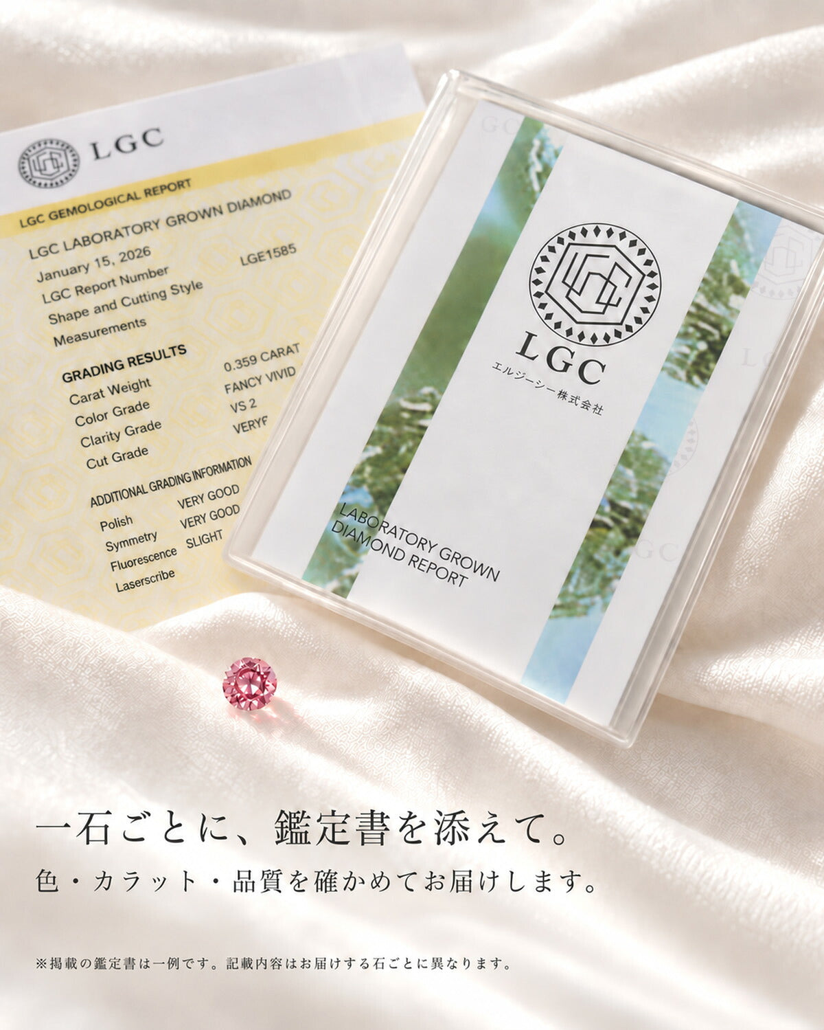 ピンクダイヤモンドに付属するLGC鑑定書の一例