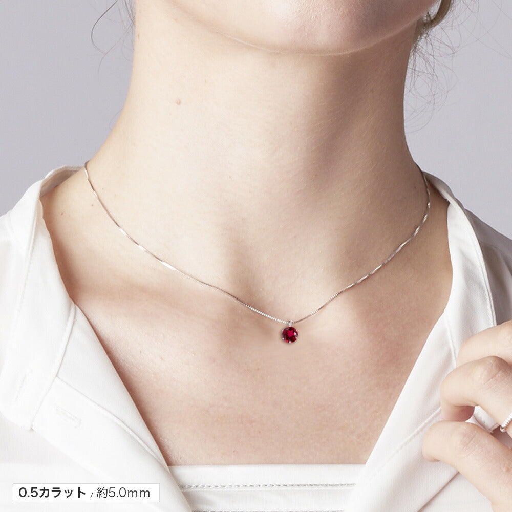 0.5ct 約5mmラボグロウンルビーネックレス着用イメージ