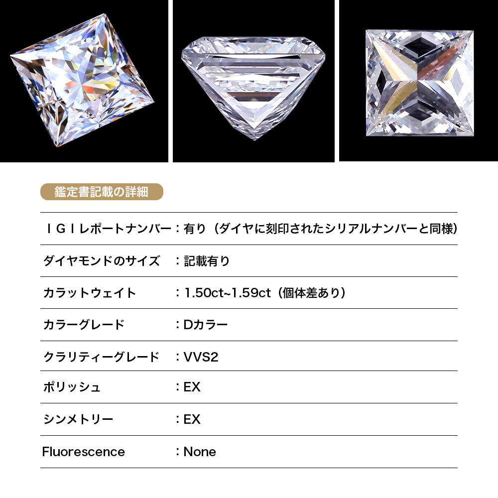 1.5ct プリンセスカット 仕様・サイズ