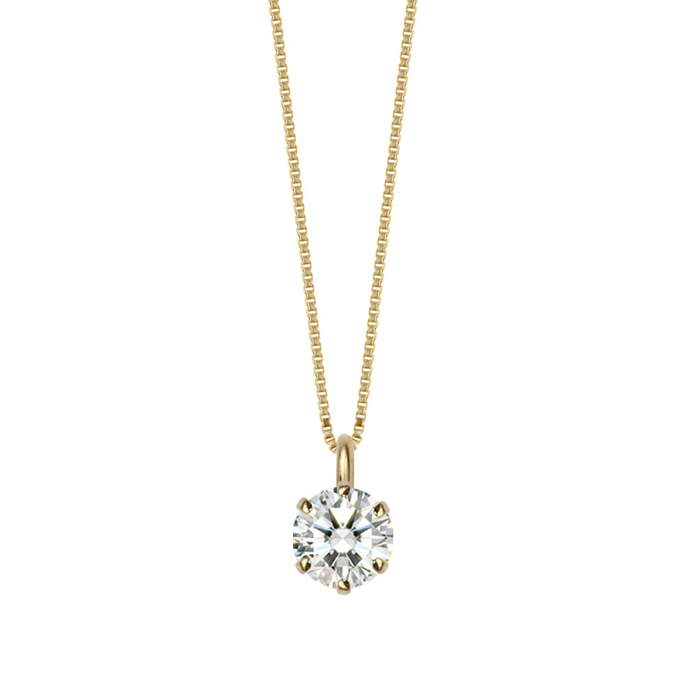 K18 モアサナイト 6本爪 一粒ネックレス|0.3ct・0.5ct・1ct 白背景の商品画像