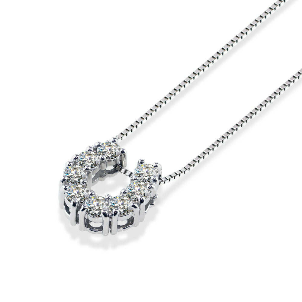 Pt900/K18 モアサナイト 馬蹄ネックレス|計1ct 白背景の商品画像