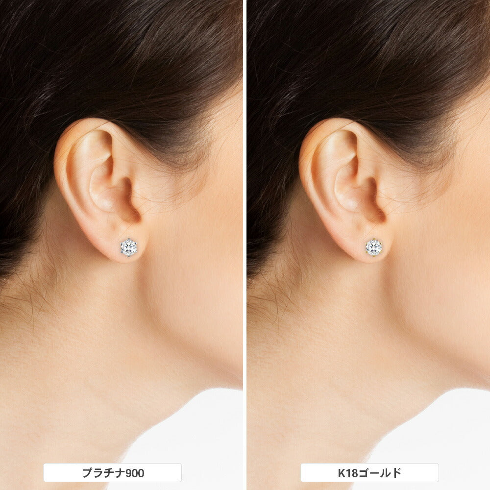 Pt900/K18 計1ct モアサナイト 6本爪スタッドピアス 着用イメージ