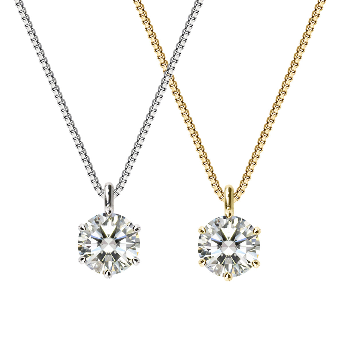 SV925 6本爪 CZ一粒ネックレス|0.5ct・1ct相当