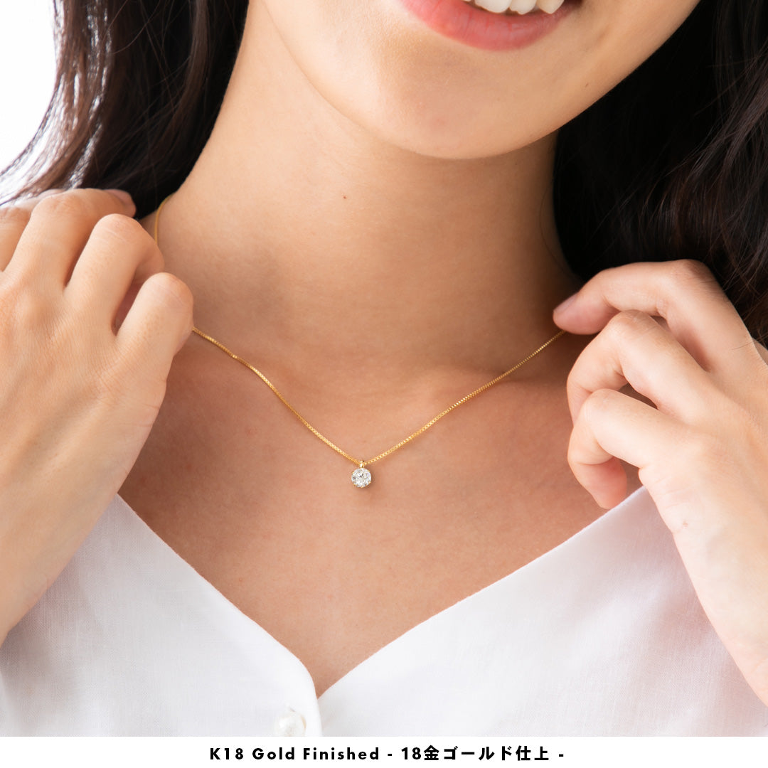 SV925 6本爪 CZ一粒ネックレス|0.5ct・1ct相当