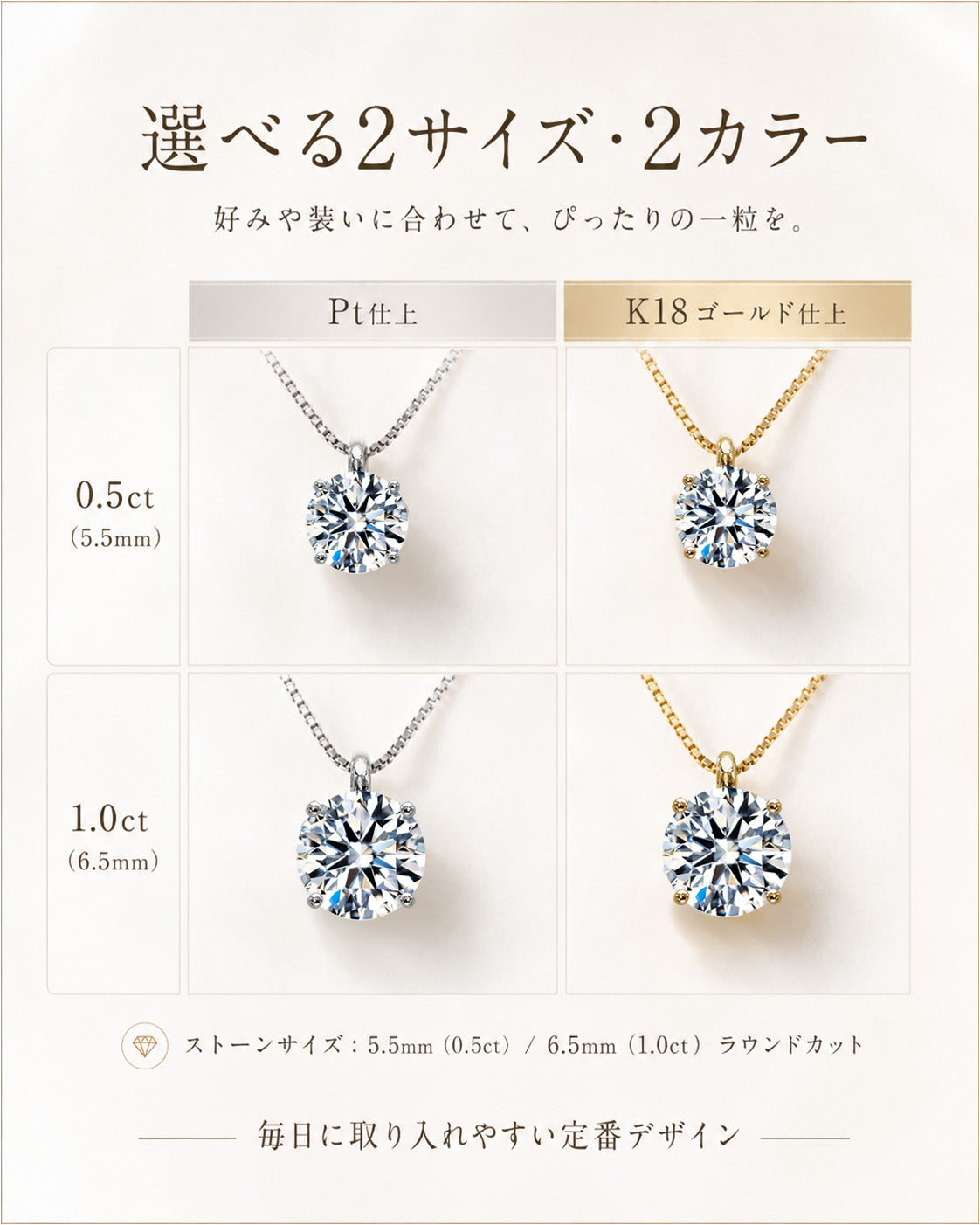SV925 4本爪 CZ一粒ネックレス|0.5ct・1ct相当