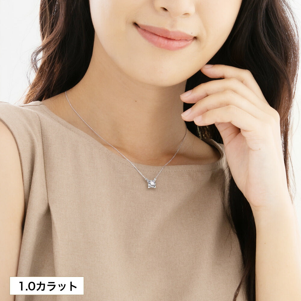 0.5ct・1ct クッションカット ラボグロウンダイヤモンド 両吊りネックレス