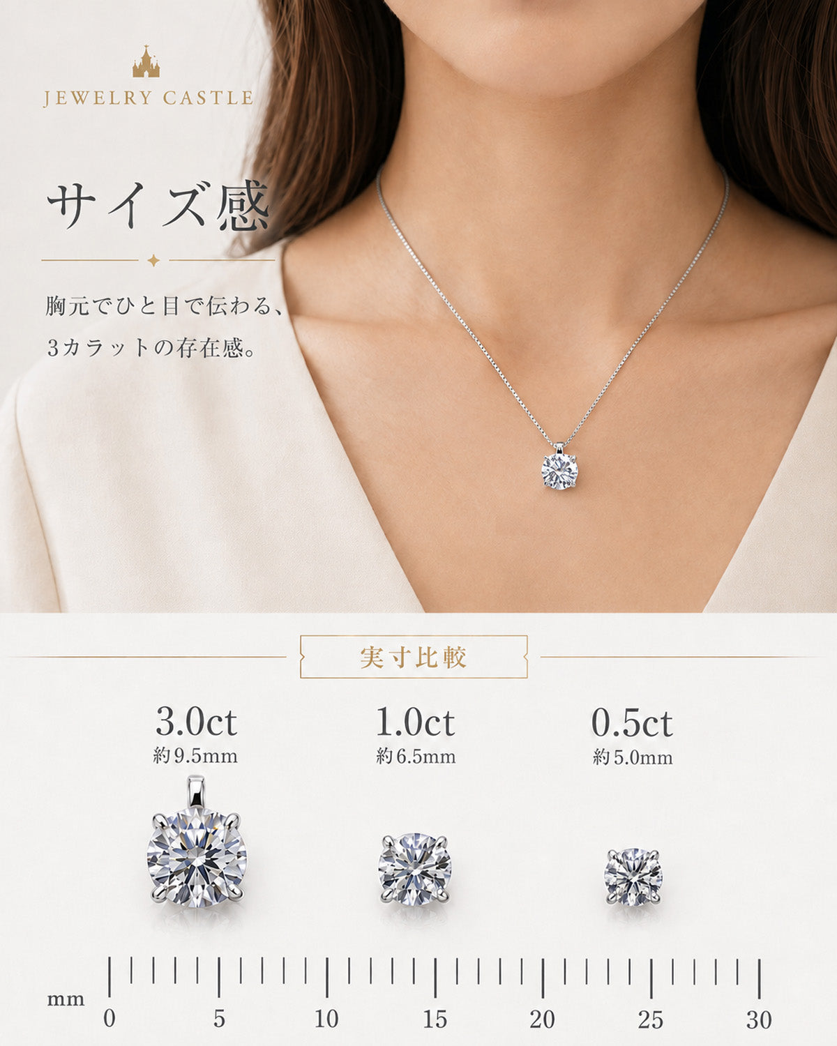 3ct ラボグロウンダイヤモンド 4本爪一粒ネックレス