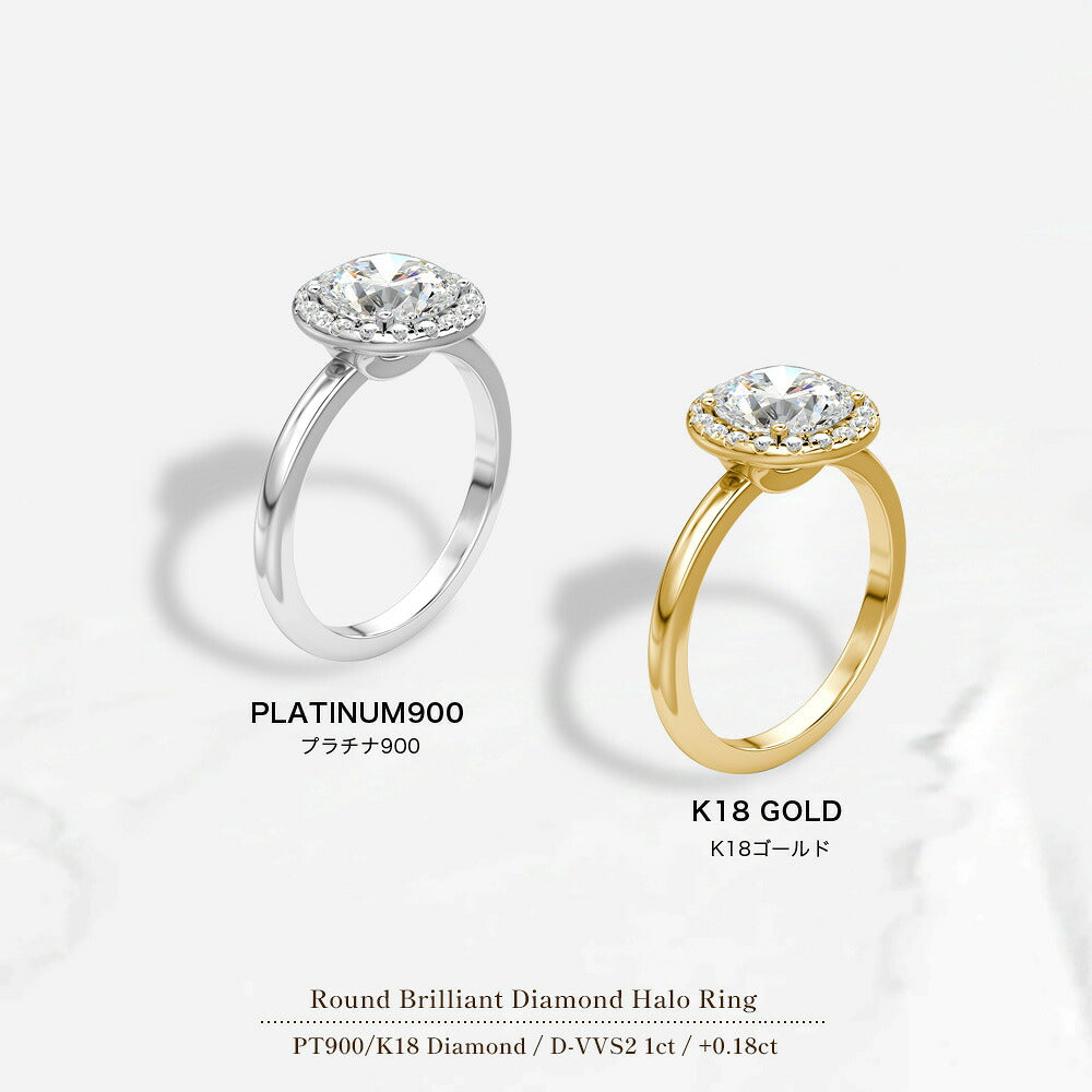 計1.18ct ラボグロウンダイヤモンド Pt900とK18イエローゴールド 地金比較