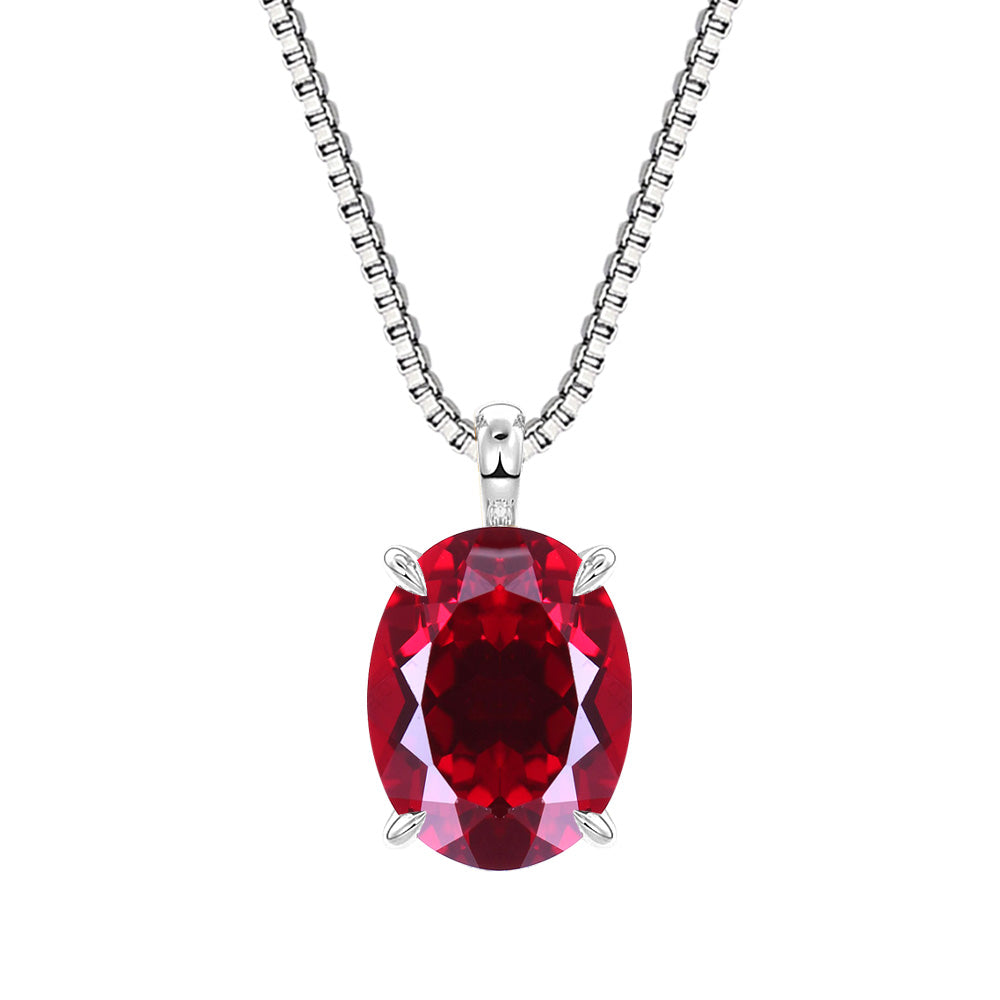 1.25ct+ (varies by piece) Lab-Grown Ruby Oval Solitaire Necklace, Pt900/K18YG