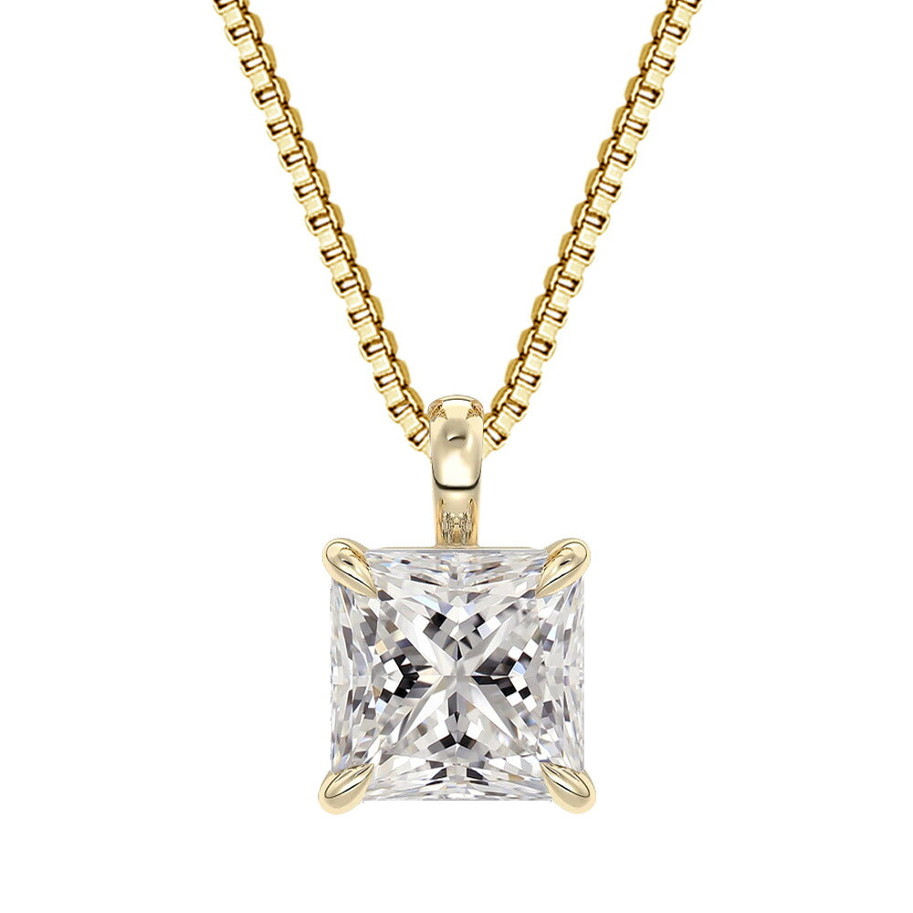 1ct ラボグロウンダイヤモンド プリンセスカット 一粒ネックレス：K18イエローゴールド・白背景商品写真