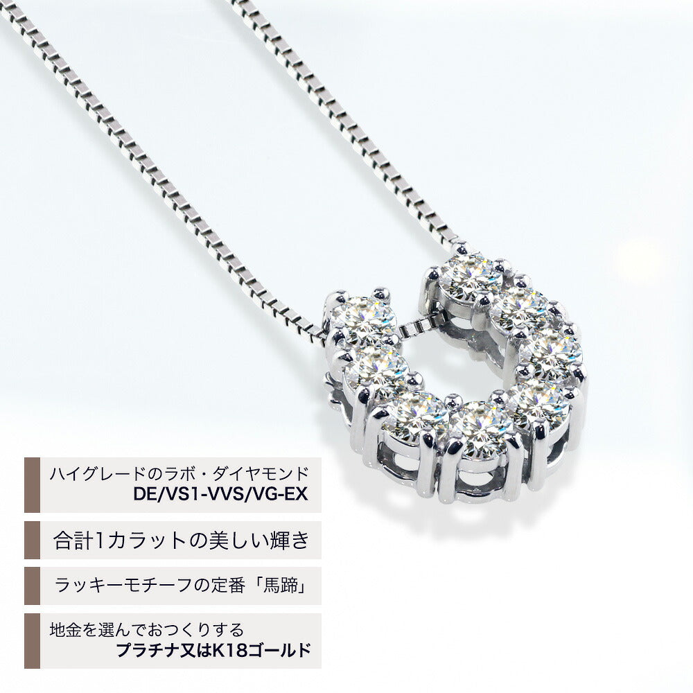 JD250075N-LGD 計1ct ラボグロウンダイヤモンド 馬蹄ネックレス 8石で計1ctの馬蹄モチーフと地金の説明