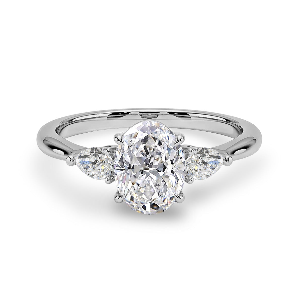 Pt900／K18 計1.5ct ラボグロウンダイヤモンド オーバルカット 3ストーンリング 白背景の商品画像