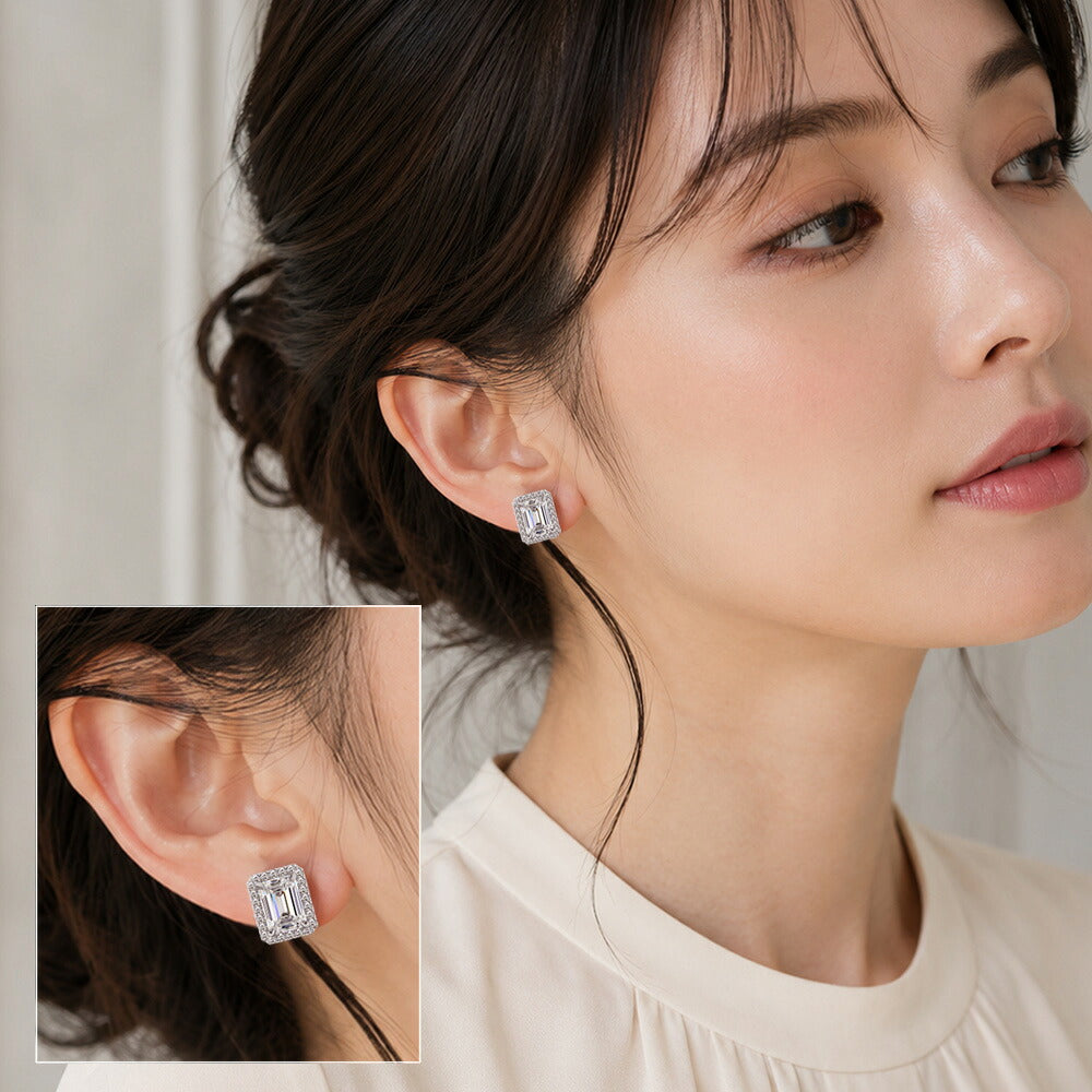 LGD260044E-LGD エメラルドカット ヘイローピアス：着用イメージ