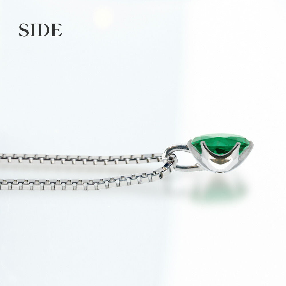 1ct ラボグロウンエメラルド ラウンドカット 一粒ネックレス：トップの側面