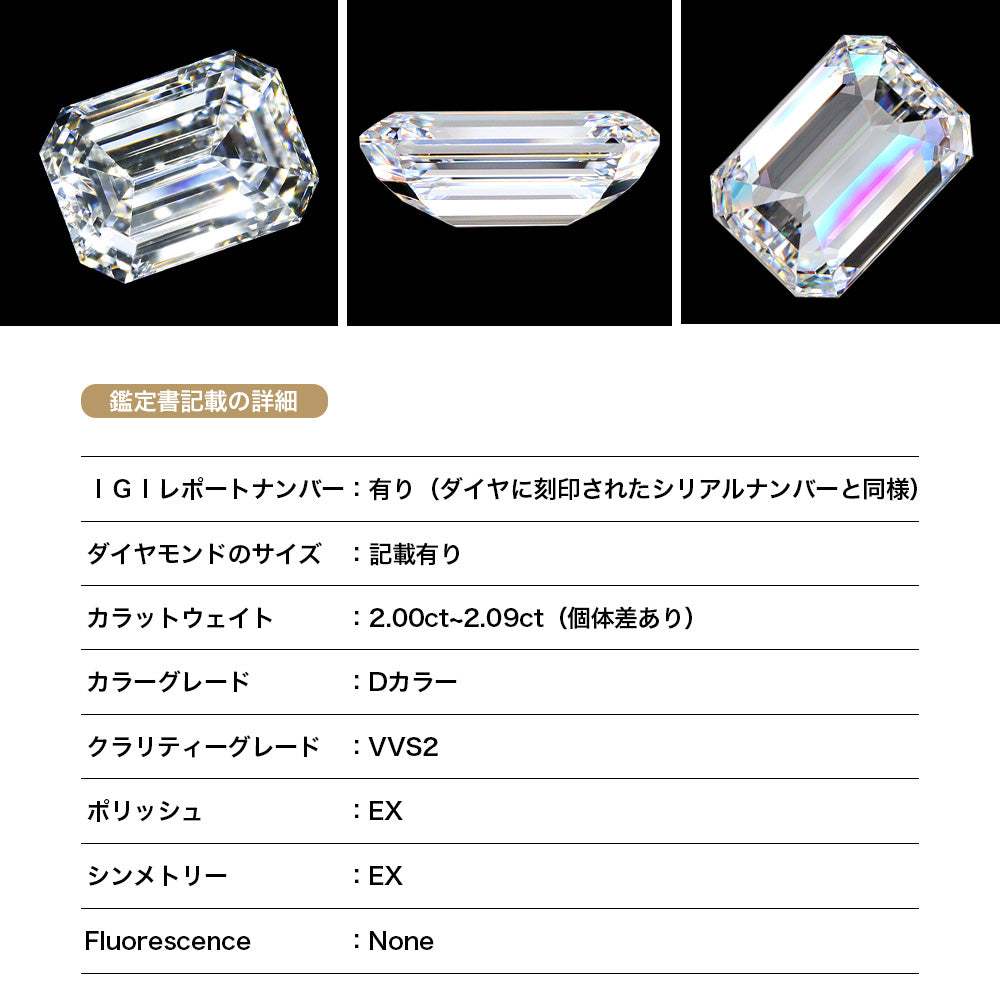2ct エメラルドカット 仕様・サイズ