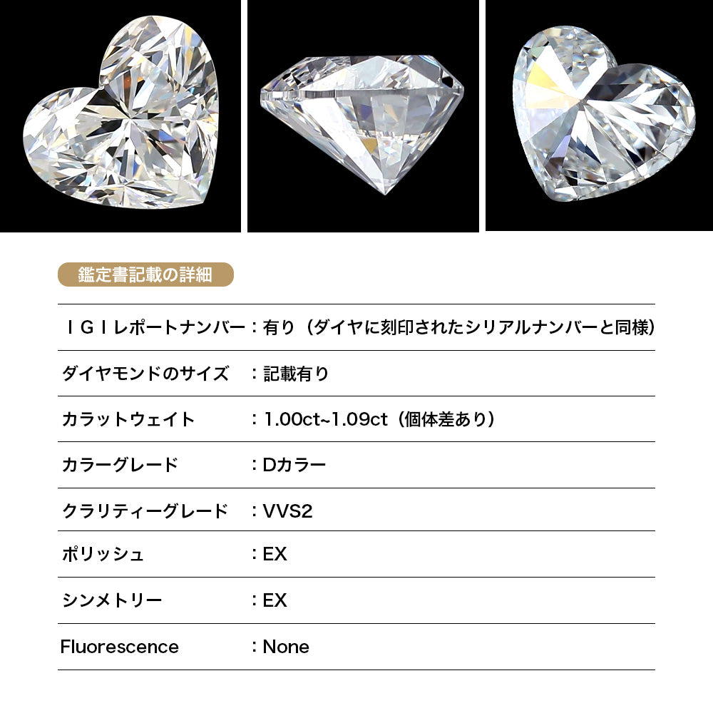 1ct ハートシェイプカット 仕様・サイズ