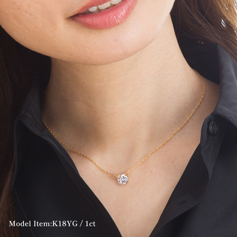 Pt900／K18 モアサナイト トリプル爪 両吊りネックレス｜0.5ct・1ct 着用イメージ