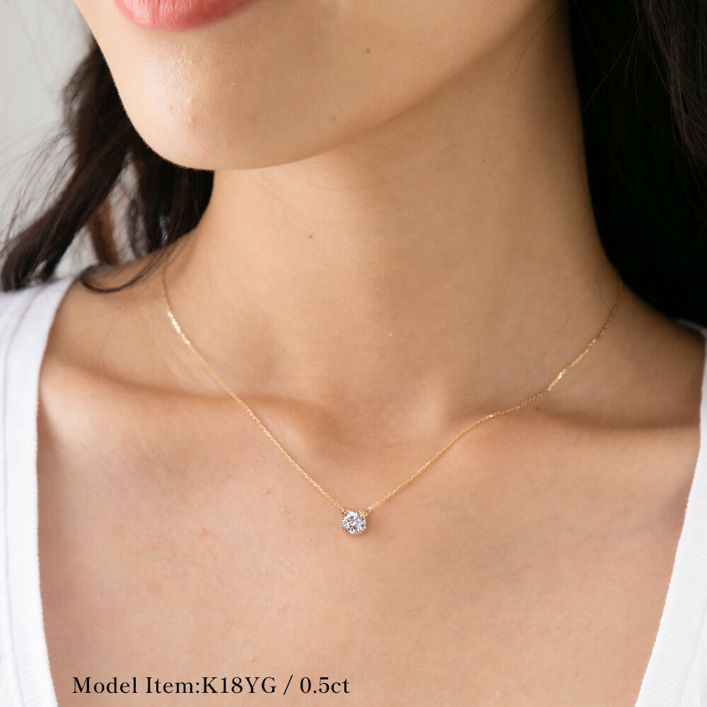 Pt900／K18 モアサナイト トリプル爪 両吊りネックレス｜0.5ct・1ct 着用イメージ