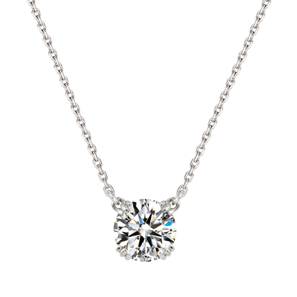 Pt900／K18 モアサナイト トリプル爪 両吊りネックレス｜0.5ct・1ct 白背景の商品画像