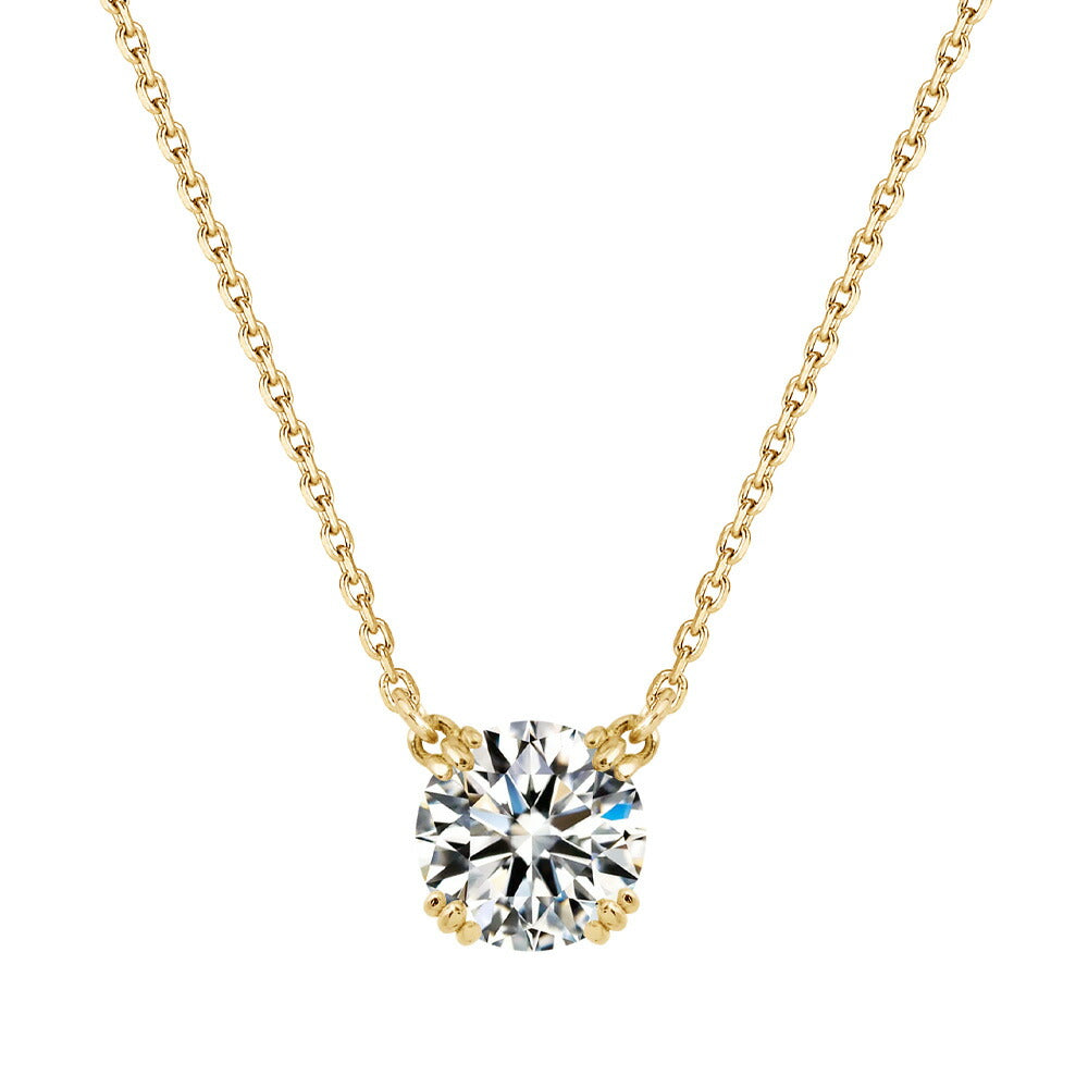 Pt900／K18 モアサナイト トリプル爪 両吊りネックレス｜0.5ct・1ct 白背景の商品画像