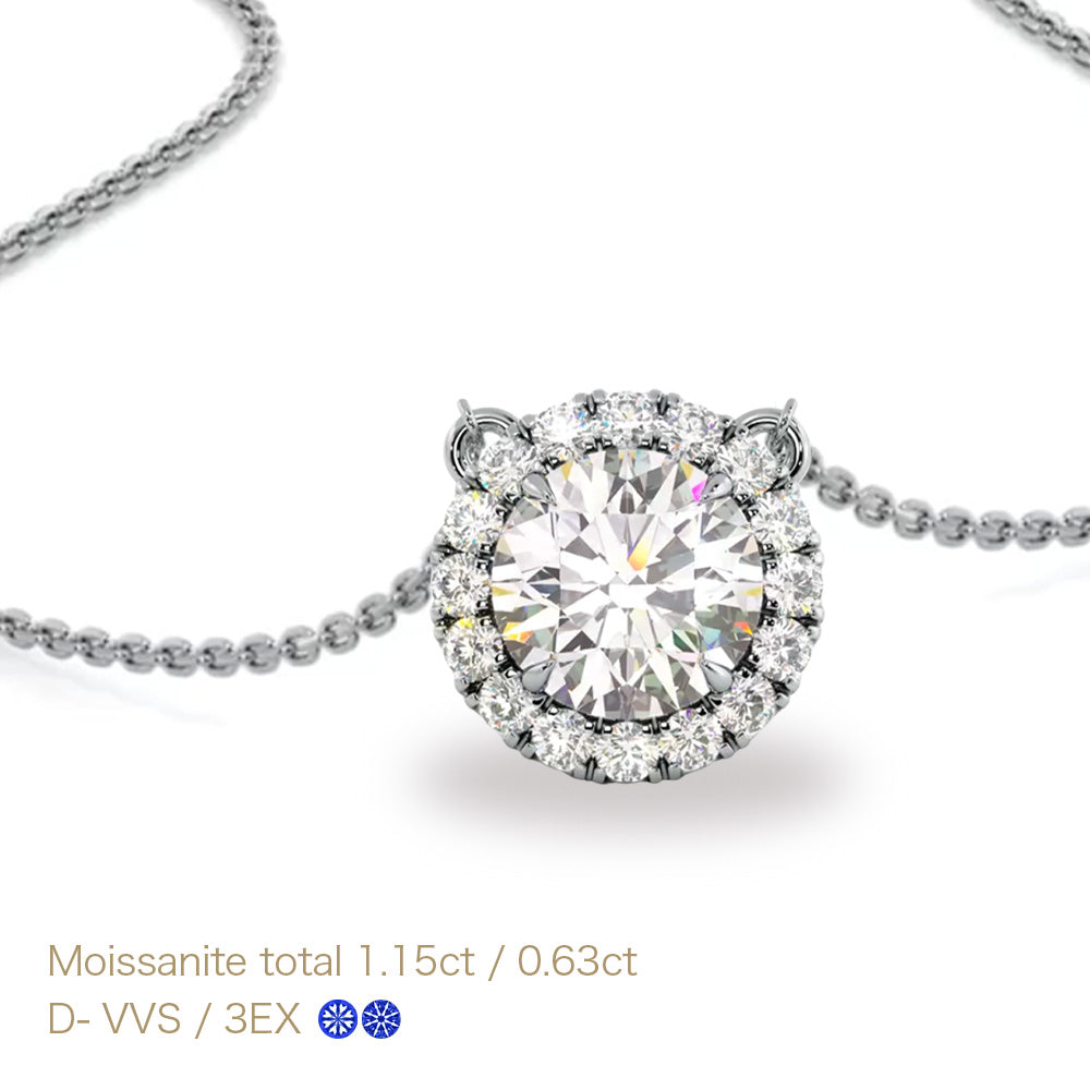 Pt900／K18 モアサナイト ヘイローネックレス｜計0.63ct・1.15ct 商品画像