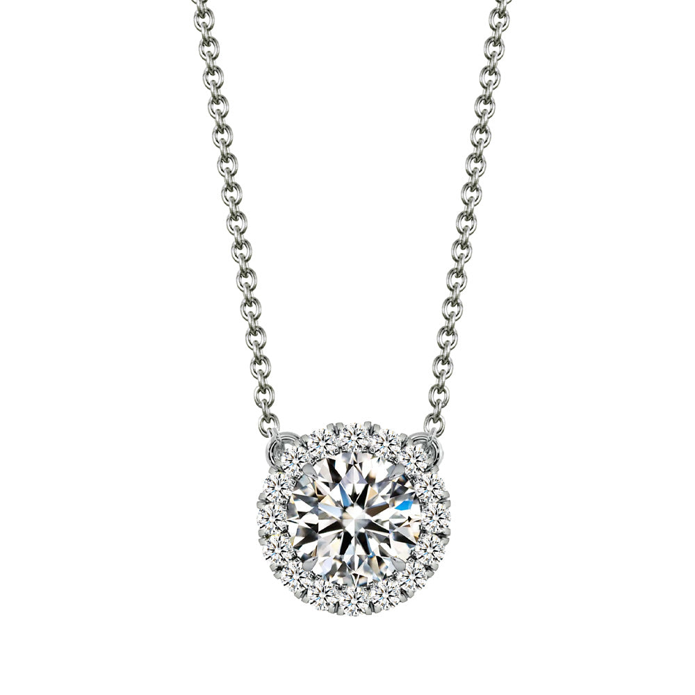 Pt900／K18 モアサナイト ヘイローネックレス｜計0.63ct・1.15ct 白背景の商品画像