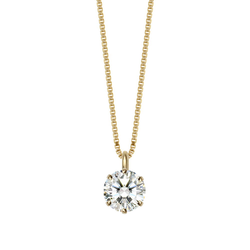 K18 モアサナイト 6本爪 一粒ネックレス｜0.3ct・0.5ct・1ct 白背景の商品画像