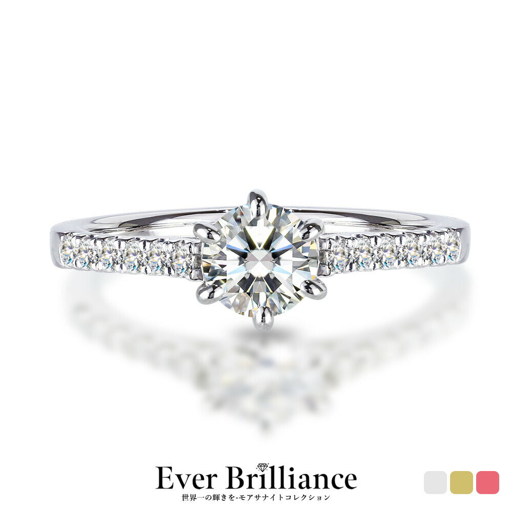 Pt900／K18 0.5ct モアサナイト サイドストーンリング 商品画像