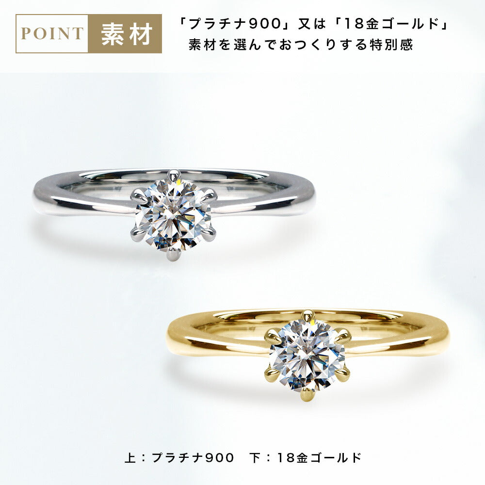 Pt900／K18 0.3ct モアサナイト 6本爪ソリティアリング 商品詳細・サイズ