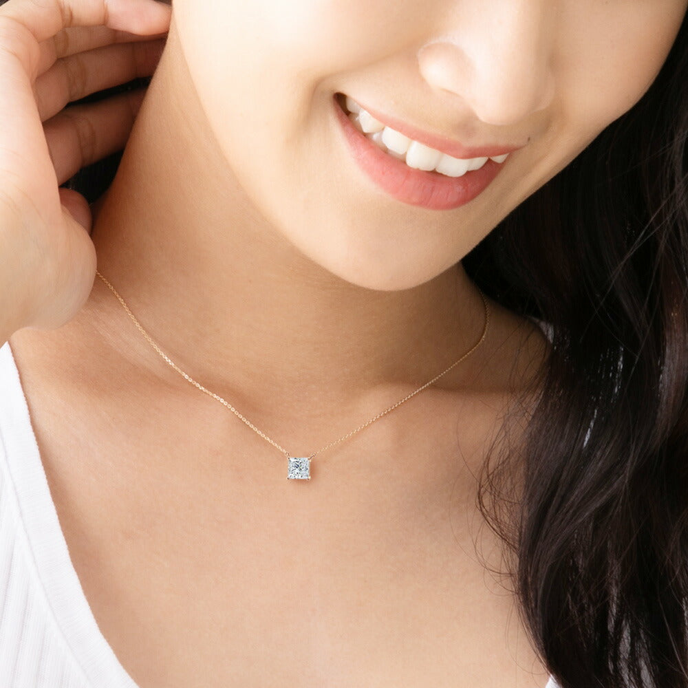1ct プリンセスカット 両吊り一粒ネックレス | JEWELRY CASTLE