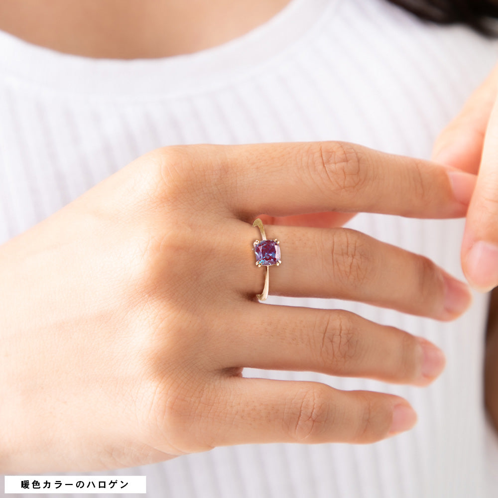 約1.2ct ラボグロウン・アレキサンドライト クッションカット リング Pt900／K18YG