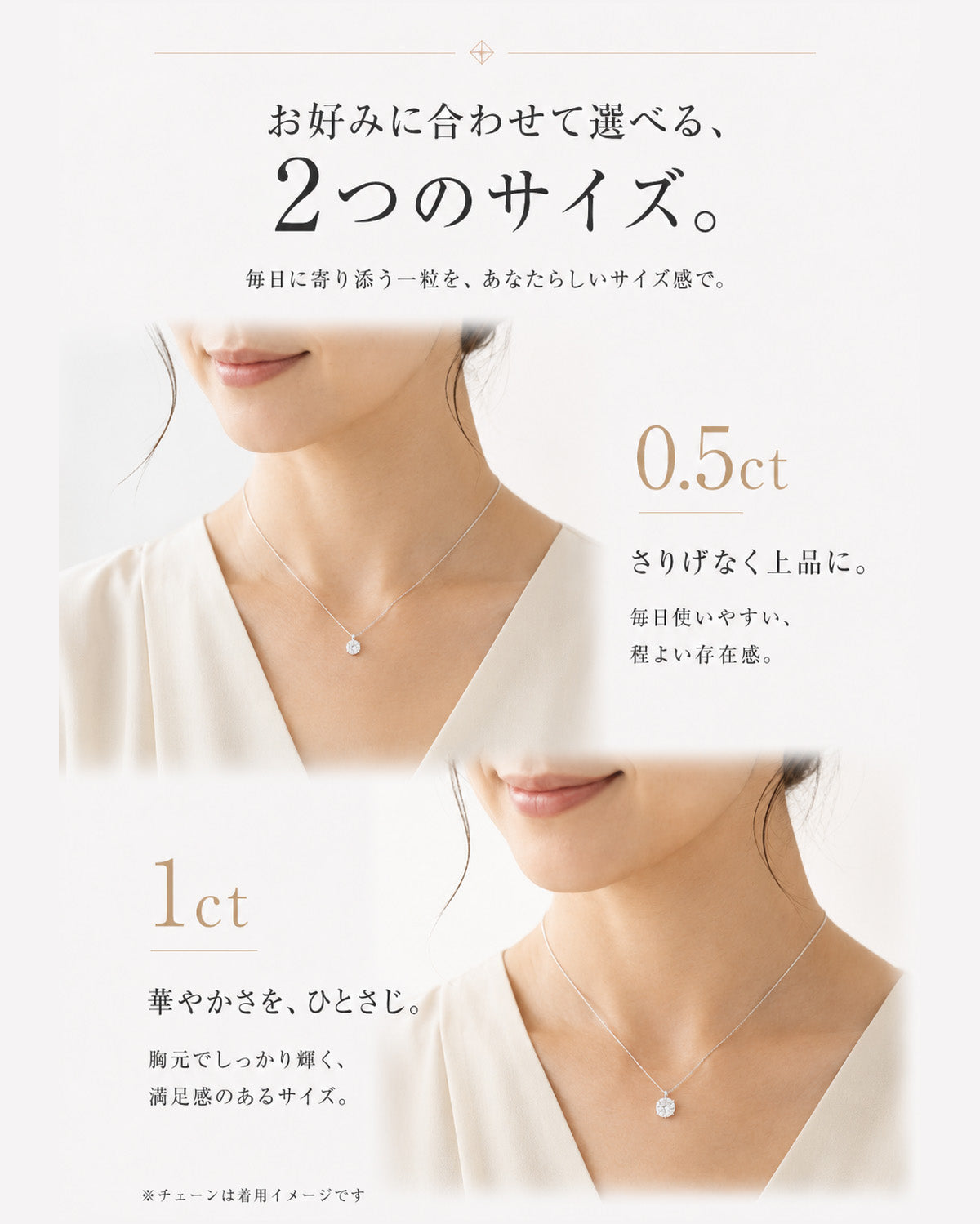 モアサナイト 0.5ct・1ct 6本爪 一粒ネックレス｜SV925・プラチナ/K18仕上