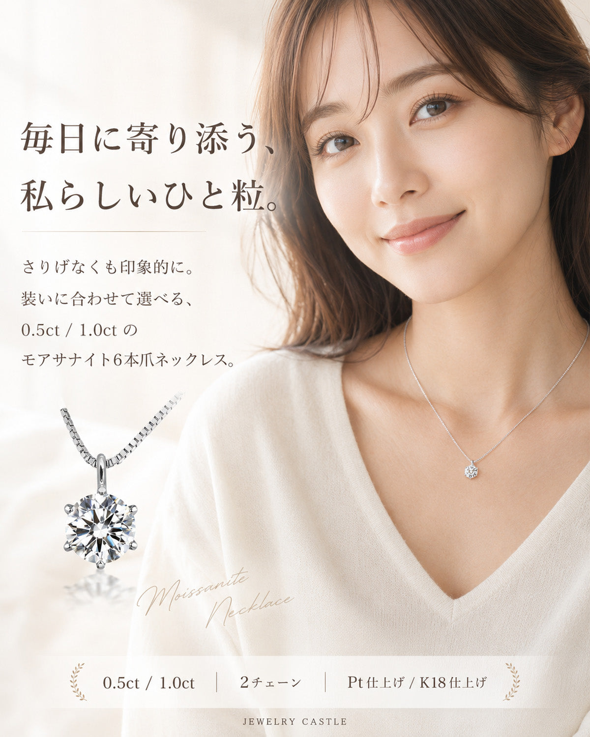 SV925 6本爪 CZ一粒ネックレス｜0.5ct・1ct相当