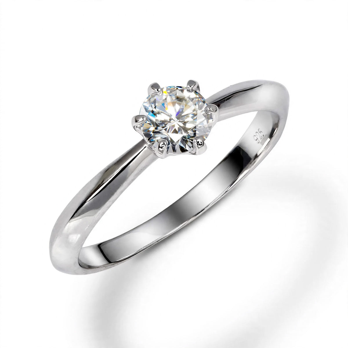 0.3ct Moissanite Six-Prong Solitaire Ring | SV925, Platinum/18K Gold Finish